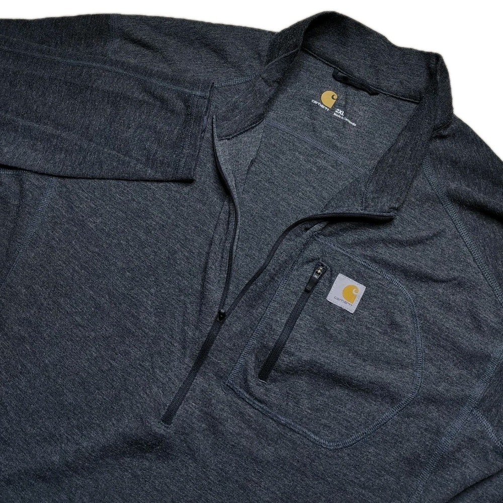 CARHARTT Shirt Mens 2XL Force Midweight Base Layer Poly-Wool 1/4 Zip MBL120 Gray